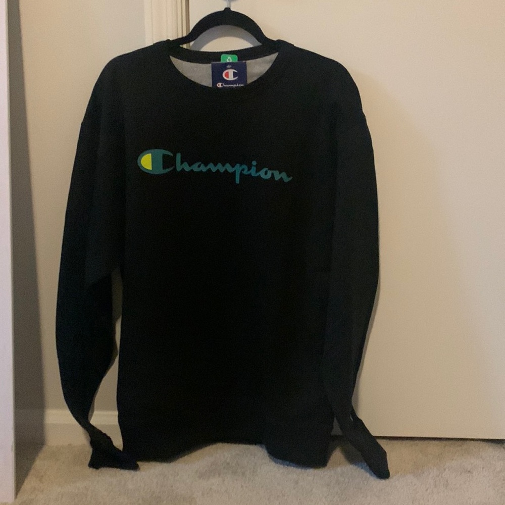 Large champion sweatshirt (no hood), black w/green logo